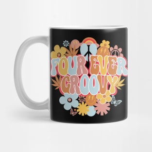 Retro 4th Birthday Shirt, Four Ever Groovy Hippie Daisy Flower Birthday Mug